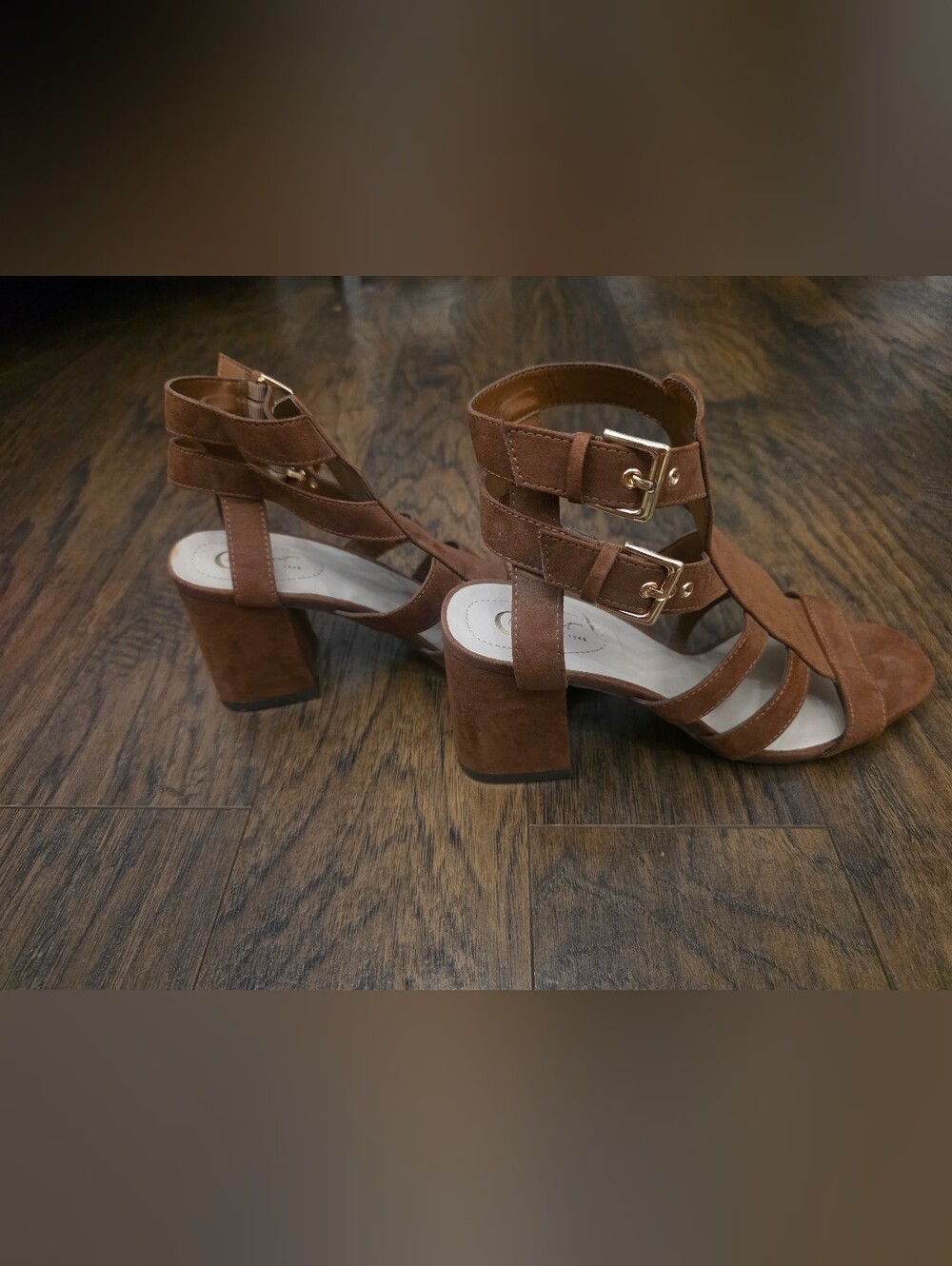 Comfort Est. 1946 Suede Brown Block Heel Sandal with Double Buckle Straps